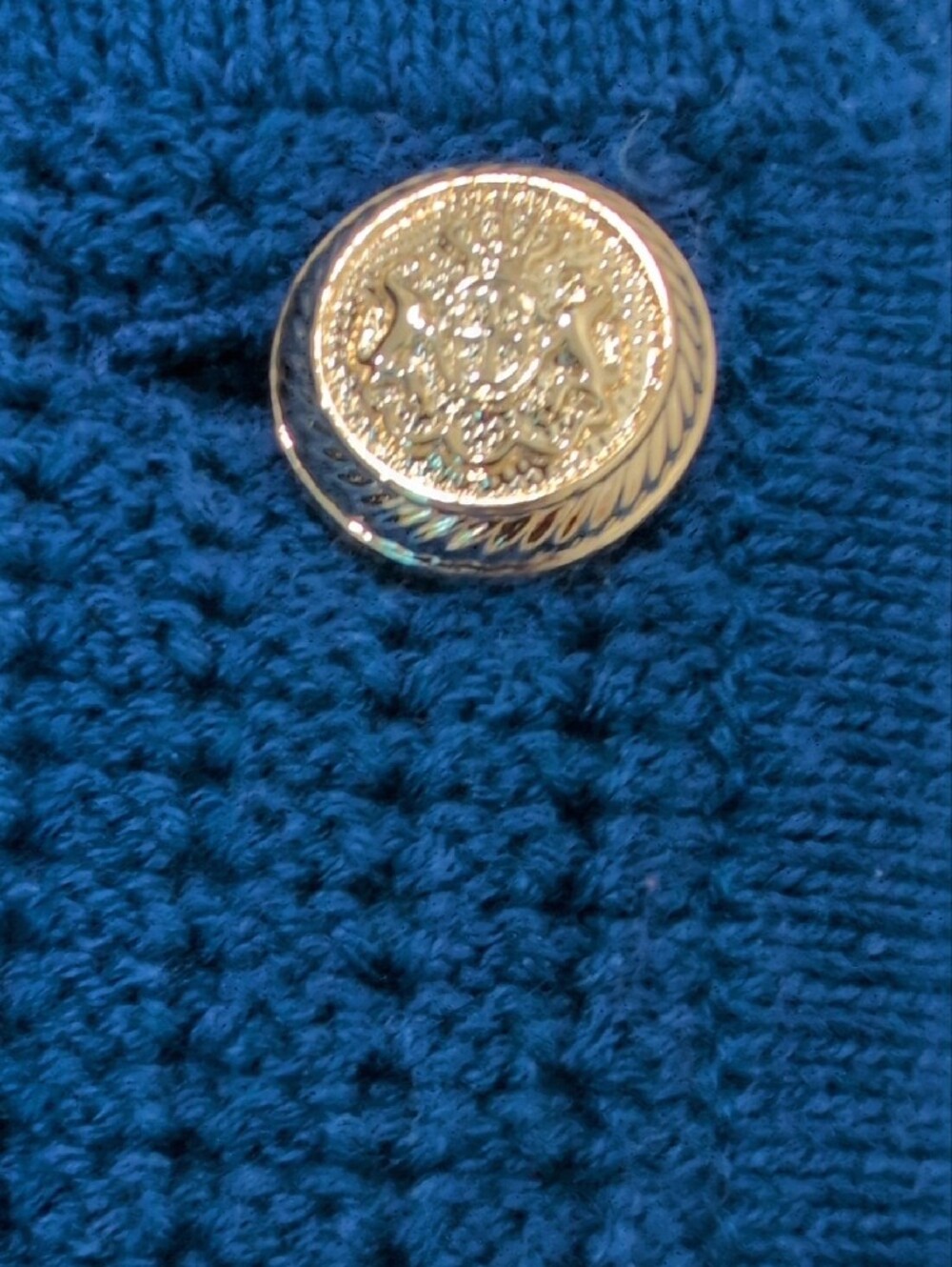 cleo Sweet Royal Blue Button-Up Cardigan with Gold Buttons - Picture 3 of 4